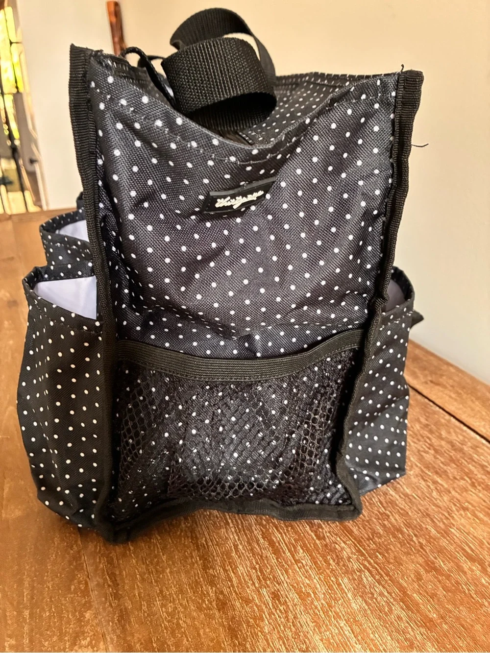 thirty-one Black white Polka Dot Tote with  Girl Talk logo